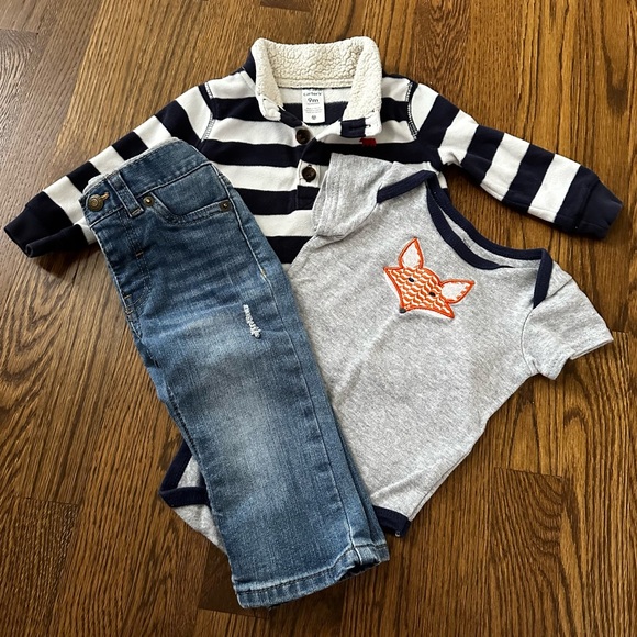 Levi's Other - Baby boy navy blue fox outfit, size 9M (3 pcs - Levi’s, Carter’s, Yoga Sprouts)